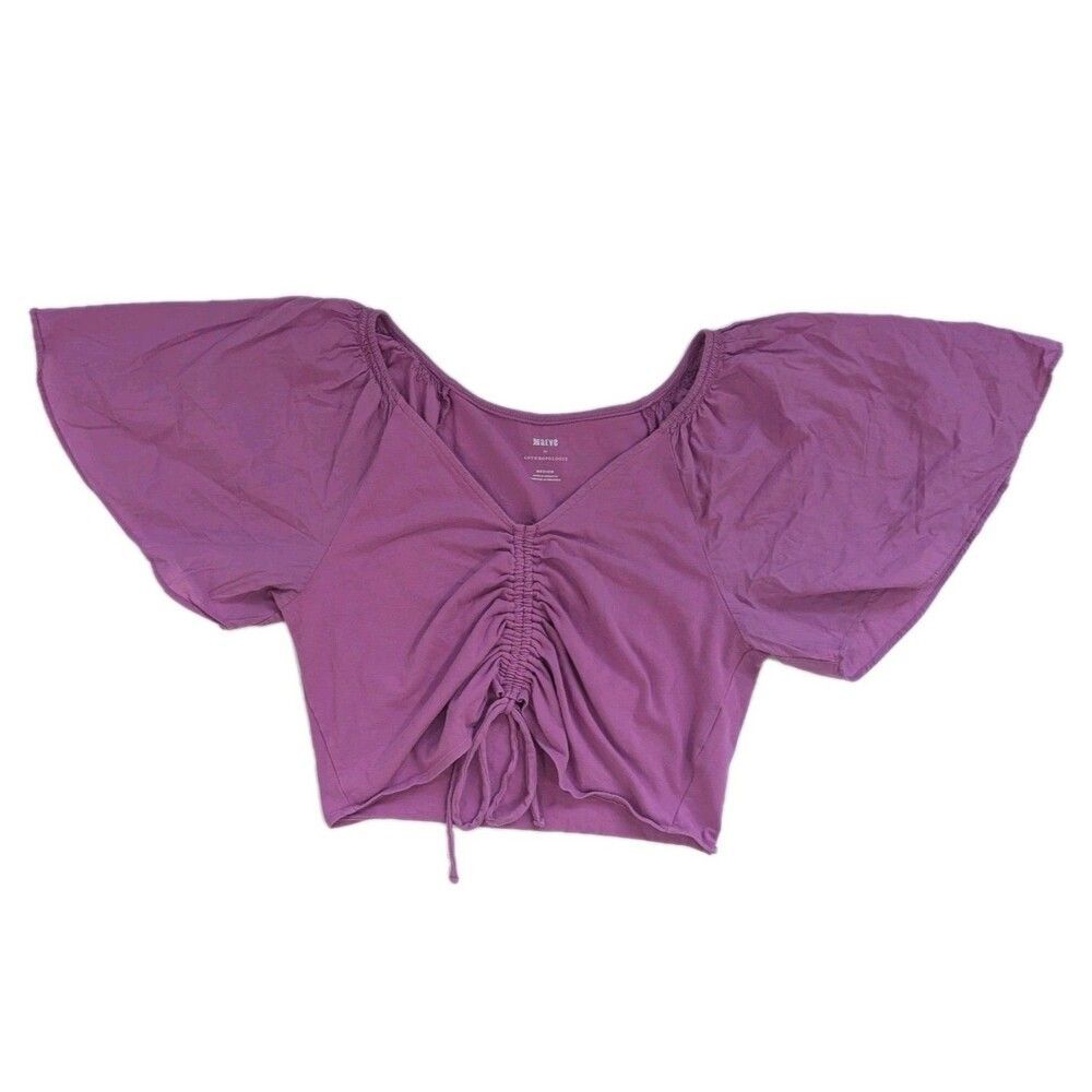 Maeve Cinched Flutter-Sleeve Top